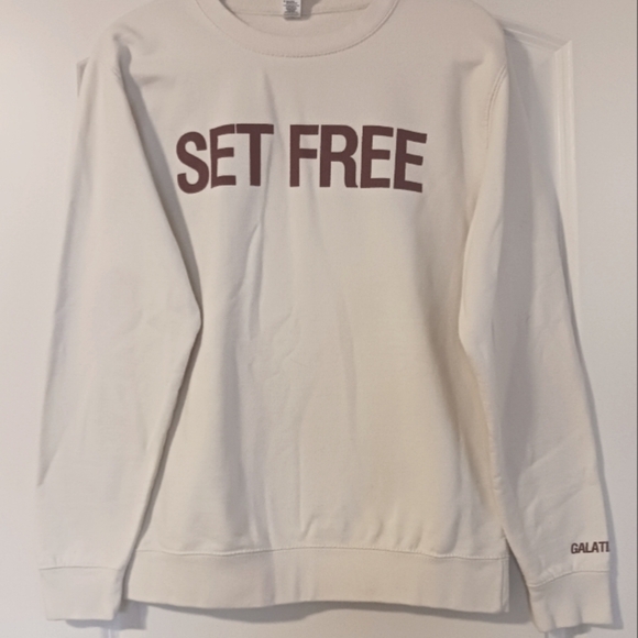Softest Christian Sweatshirt Set Free Words Light Tan Galatians Sz Medium - Picture 3 of 11